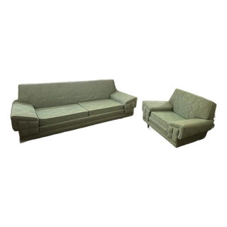 Vintage MCM Mid Century Modern Rowe Armchair and Sofa Set - Minty Sage Green! For Sale