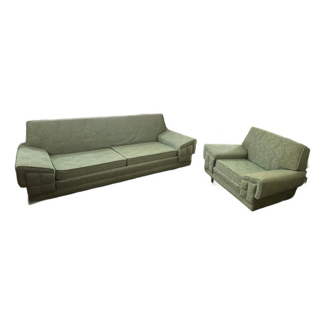 Vintage MCM Mid Century Modern Rowe Armchair and Sofa Set - Minty Sage Green! For Sale