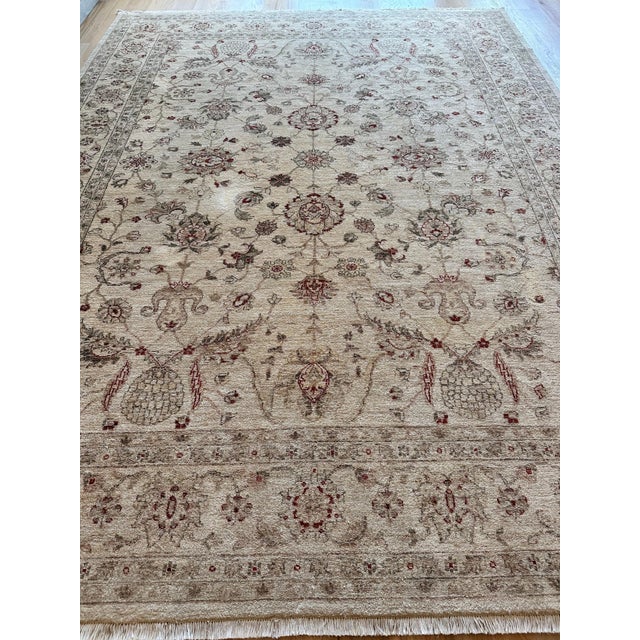Late 20st Century Modern Peshawar Carpet, Ivory Field, Ivory Border, Gray, Coral For Sale - Image 11 of 11