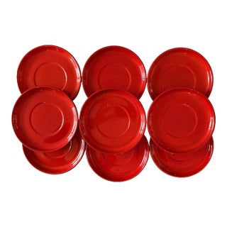 Set of 9 Red Gerz West Germany Pottery Saucers For Sale