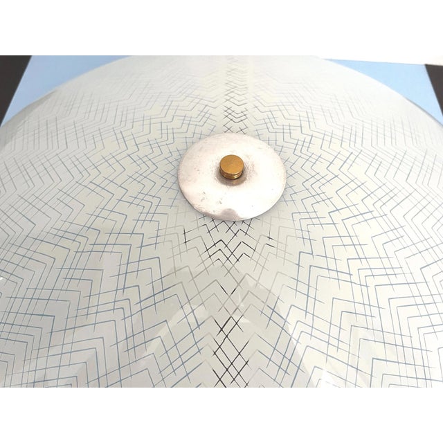 Huge modern frosted glass flush mount ceiling light chicly designed with overlapping transparent chevrons in a cascading...