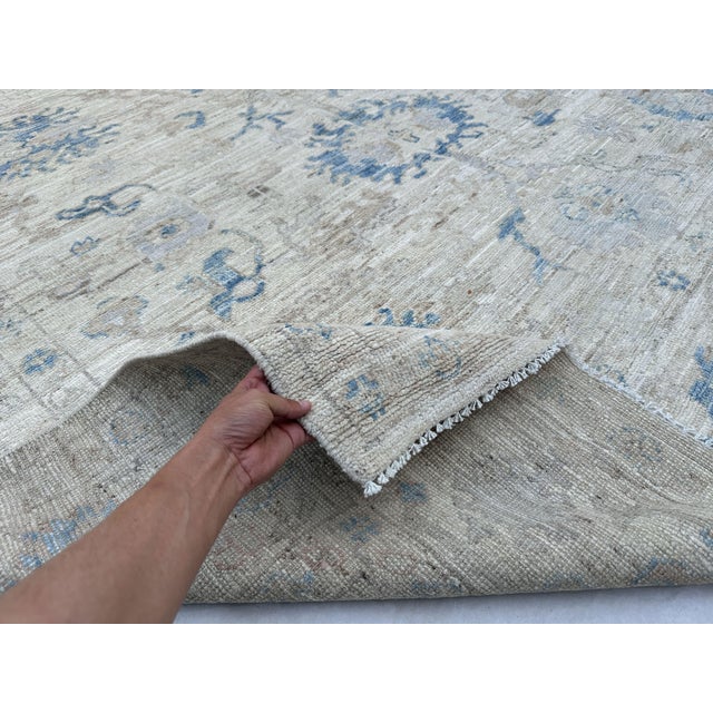 2000 - 2009 Oushak Handmade Wool Rug in Cream and Light Blue For Sale - Image 5 of 11