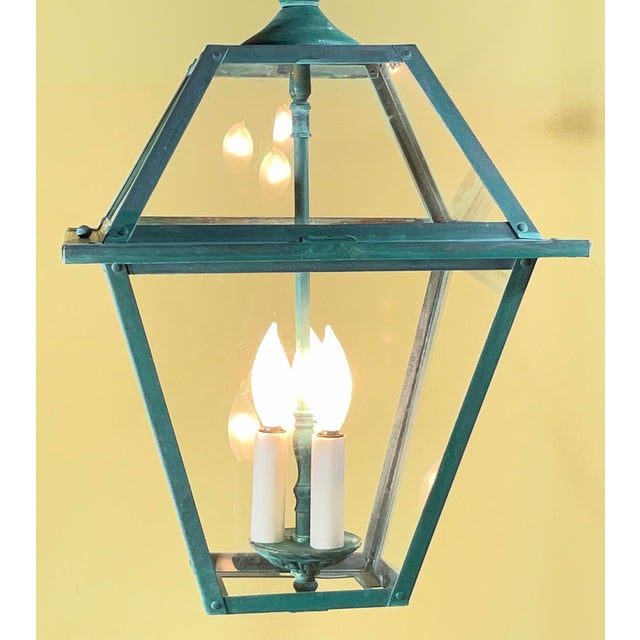 Exquisite Vintage Verdigris Solid Brass & Hanging Lantern / Chandelier For Sale - Image 12 of 14
