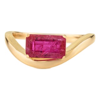 1.21 Carat East West Floating Ruby Wave Ring Size 5.5 in 14k Solid Gold For Sale