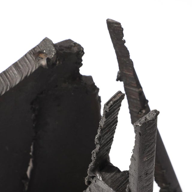 Black Mid-Century Torch Cut Steel Brutalist Sculpture on Walnut Signed John Balossi For Sale - Image 8 of 13