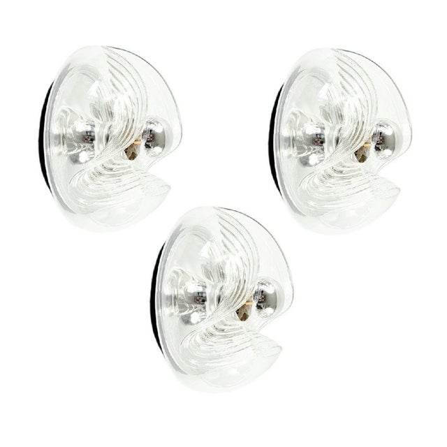 Mid-Century Space Age Glass Wave Wall Lights by Koch & Lowy for Peill & Putzler, Germany, 1970s, Set of 3 For Sale - Image 12 of 12