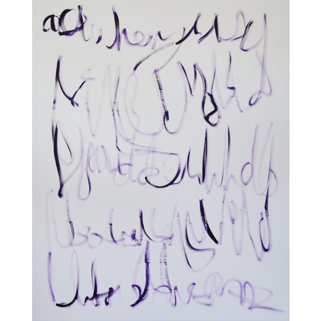 "Proto Text 3 / Purple" - Large Abstract Oil Painting by Simon Findlay For Sale