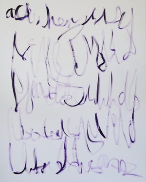 "Proto Text 3 / Purple" - Large Abstract Oil Painting by Simon Findlay