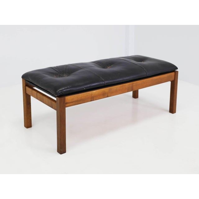 Textile Brutalistic Danish Bench with Soft Leather Cushion, Denmark, 1970 For Sale - Image 7 of 10
