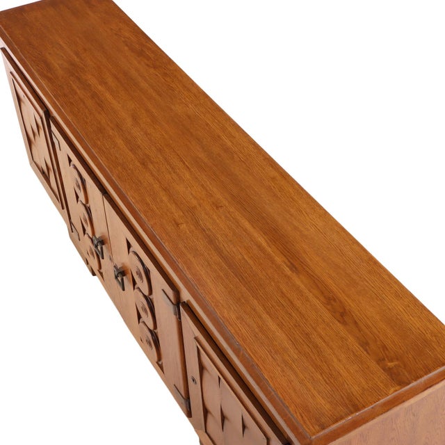 Brown French Neo-Rustique Carved Oak Sideboard, in the Manner of Charles Dudouyt, C. 1940 For Sale - Image 8 of 9