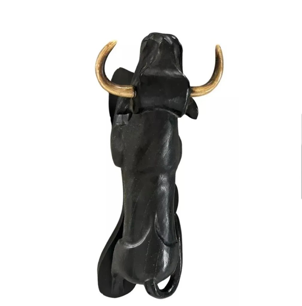 Vintage 1970s Wood Carved Bull Sculpture by Mexican Artist Jose
