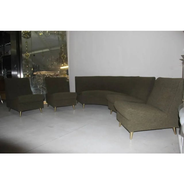 Mid-Century Modern Mid-Century Italian Green Modular Sofa, 1950s, Set of 5 For Sale - Image 3 of 10