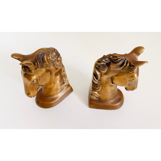 Mid 20th Century Brass Horse Head Bookends- a Pair For Sale - Image 4 of 9
