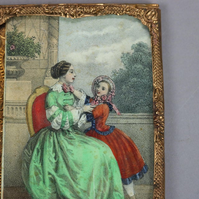 Photorealism Antique Miniature Print of Woman & Child, Framed, 19thC For Sale - Image 3 of 10