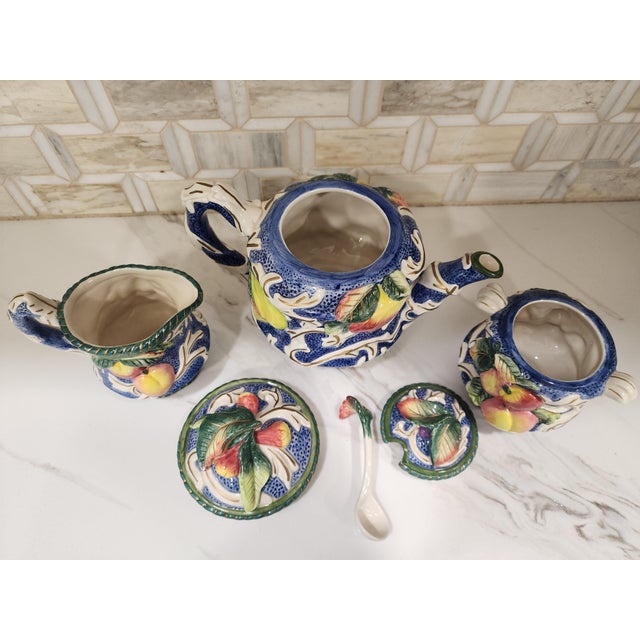 1970s Fitz and Floyd Vintage Florentine Fruit Tea Set - 5pcs For Sale In Seattle - Image 6 of 10