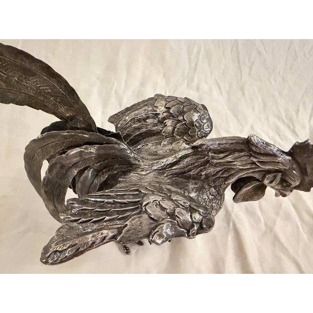 Spanish Mid-20th Century Spanish .915 Silver Rooster Figurine With Detailed Feather Work For Sale - Image 3 of 10