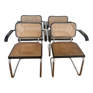 1970s Marcel Breuer Cesca Armchairs – Cidue, Italy (Black / Natural Cane), Set of 4 For Sale