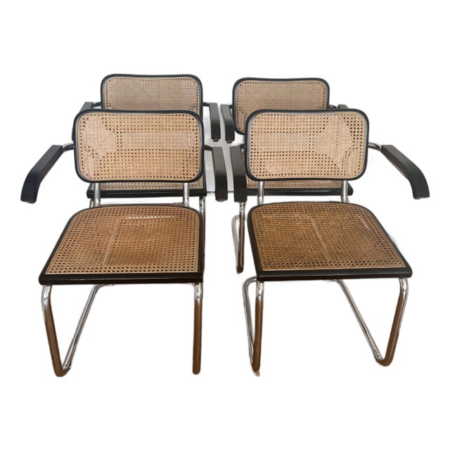 1970s Marcel Breuer Cesca Armchairs – Cidue, Italy (Black / Natural Cane), Set of 4 For Sale