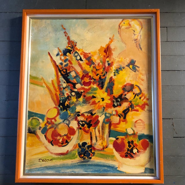Original Vintage Modernist Still Life Interior With Figure Painting Signed For Sale In Philadelphia - Image 6 of 6