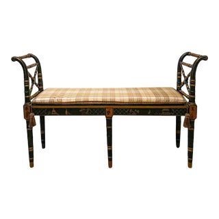 20th Century Regency Style Chinoiserie Painted Black and Gilt Lacquer Bench by Sarreid For Sale