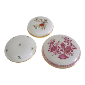Late 20th Century Augarten Vienna Porcelain Jewelry Box Collection – Circular Trinket Boxes From Austria (3 Pieces)