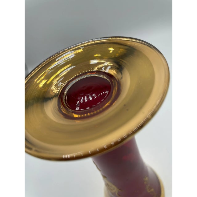 Late 19th Century Moser Style Cranberry Glass Vase With Gilt and Applied Floral Decoration For Sale - Image 10 of 11