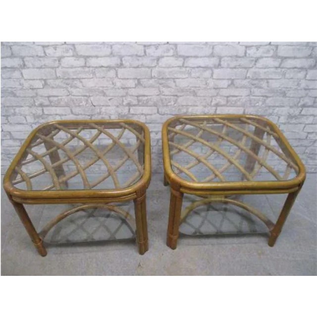 McGuire Mid 20th Century Mid Century McGuire Style Rattan & Bamboo End Tables - a Pair For Sale - Image 4 of 10