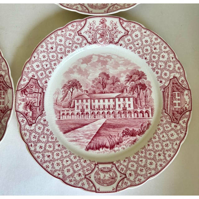 Pink 1931 Royal Cauldon Phillips Exeter Academy Pink Transferware Plates, Set of 4 For Sale - Image 8 of 10