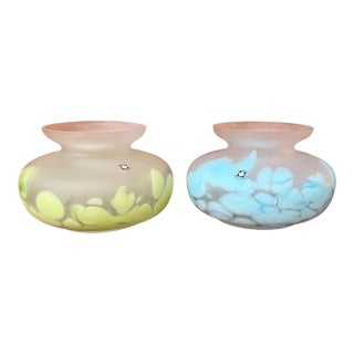 Mid-Century Pair of Hand Blown Vases - Tarnowiec Poland Semi Opaque Turquoise & Lime For Sale
