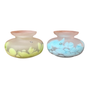 Mid-Century Pair of Hand Blown Vases - Tarnowiec Poland Semi Opaque Turquoise & Lime
