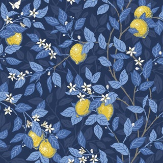 Boråstapeter Citronträd Wallpaper In Midnight And Yellow For Sale
