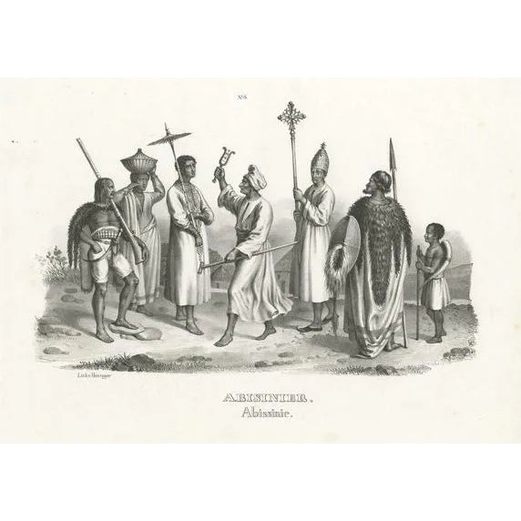 Honegger, Natives of Abyssinia, Ethiopia, Steel Engraved Print For Sale