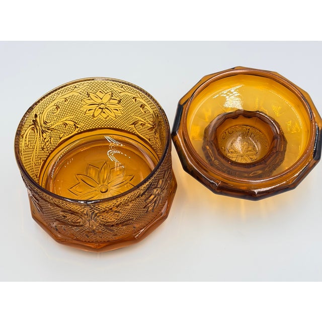 American 1960s Indiana Sandwich Glass Tiara Amber Canister & Lid For Sale - Image 3 of 10