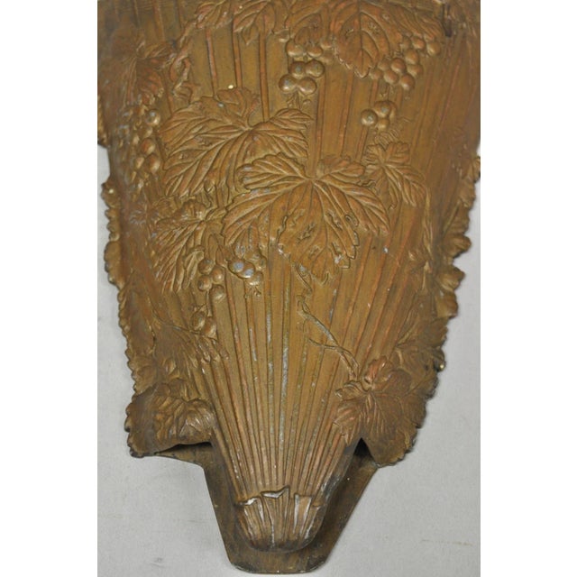 Metal Antique French Art Nouveau Cast Metal Figural Umbrella Form Wall Pocket For Sale - Image 7 of 16
