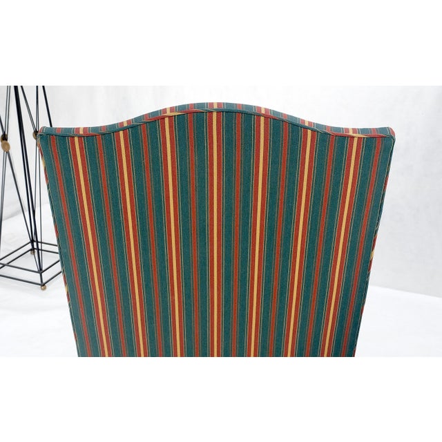 Pair of Carved Bases & Arms Striped Upholstery Fire Side Arm Lounge Chairs MINT! For Sale - Image 12 of 18