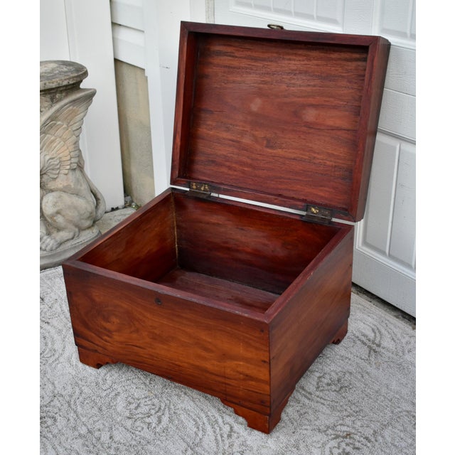 Vintage Heavy Small Traditional Style Solid Mahogany Trunk W/Lion Hardware For Sale - Image 4 of 12