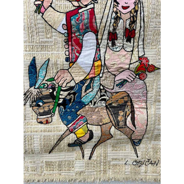 Lazar Obican, Naive European French Folk Art Jovan Lazar Obican Tapestry Wall Hanging Weaving, 1968 For Sale - Image 12 of 13