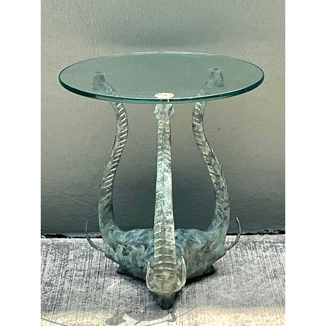 Metal Vintage Verdigris Elephants Side Table For Sale - Image 7 of 12