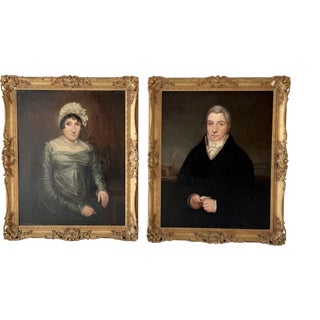 English Provincial School, Portrait Paintings of Man and Woman, 1800s, Oil on Canvas, Framed For Sale