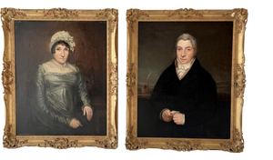 English Provincial School, Portrait Paintings of Man and Woman, 1800s, Oil on Canvas, Framed
