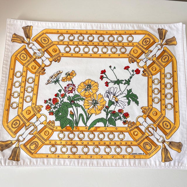 Rare vintage Hermes Paris placemats from 1979 // set of 6 cotton placemats // equestrian motif // horses // collectible luxury homegoods For Sale - Image 9 of 14