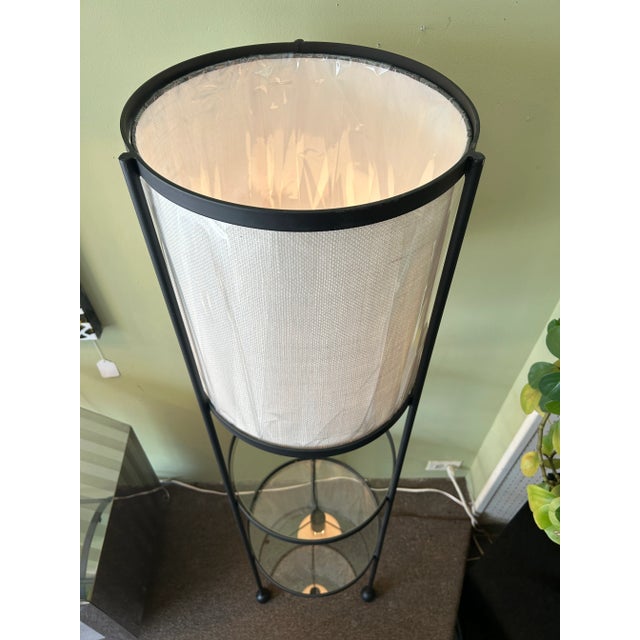 Frederic Weinberg 1950s Frederic Weinberg Iron + Glass Circular Floor Lamp With Shelves For Sale - Image 4 of 11