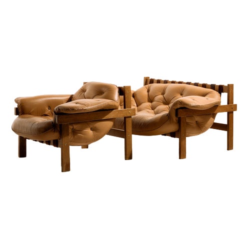 Hungarian Leather Sofa Set from Ipoly Furniture Factory, 1970s, Set of 2 For Sale