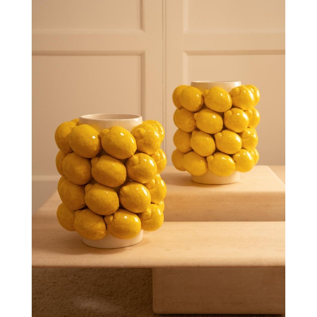 Large Ceramic Lemon Vases, 1980s, Set of 2 For Sale - Image 4 of 9