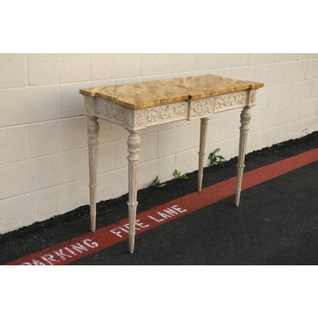 Vintage Karges Painted Console Table With Carved Base & Faux Stone Top For Sale In Los Angeles - Image 6 of 18