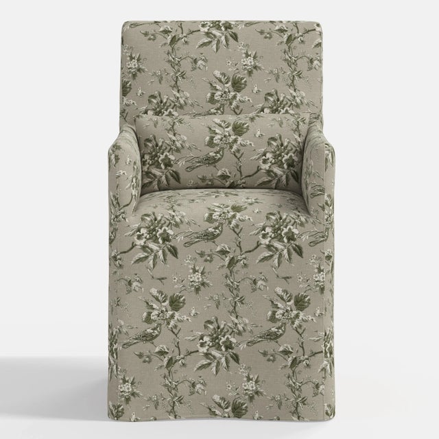 Cloth & Company Stoffer Home x Cloth & Company Lindy Slipcover Dining Arm Chair in Michigan Bird Toile Olive For Sale - Image 4 of 7