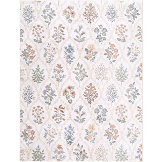 Lillian Floral Trellis Machine Washable Rug in Mustard, 9x12 For Sale