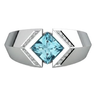 Square-Cut Blue Topaz Architectural Silver Cocktail Ring, Size 7.5 For Sale