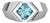 Square-Cut Blue Topaz Architectural Silver Cocktail Ring, Size 7.5 For Sale