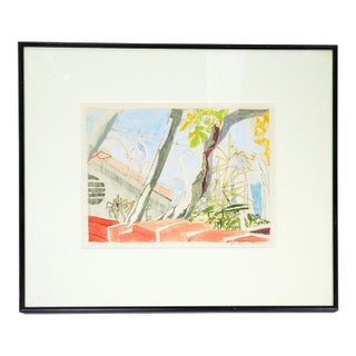 1984 Modernist Los Angeles Laundry Garden Watercolor Painting For Sale